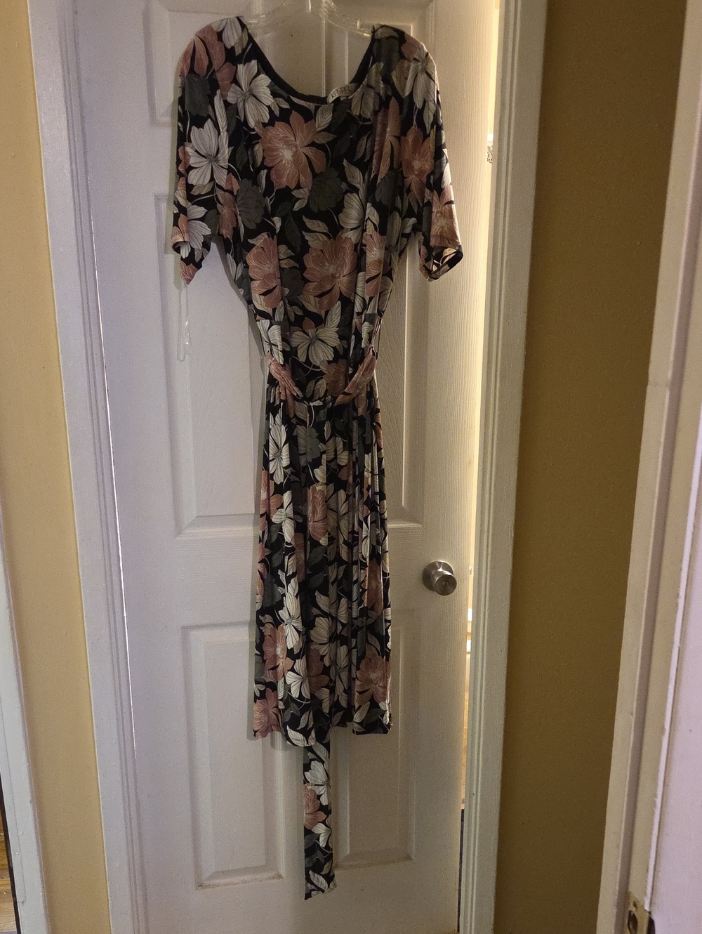 Kasper Black Midi Dress with Pink and Cream Floral Print
